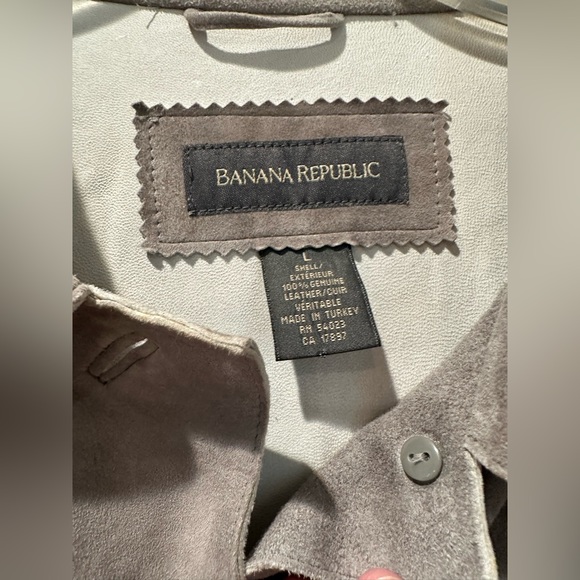 Vintage Banana Republic Dove Grey Suede Leather Jacket Sz L Classic Car Coat - Picture 2 of 3